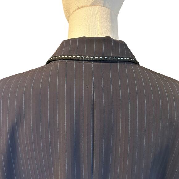 Tahari Arthur S. Levine Blazer Pin Black Striped SZ 14 Lined Contrasting Trim - Picture 5 of 10